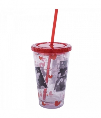 Copo Canudo Mickey E Minnie Foto 450ml Disney