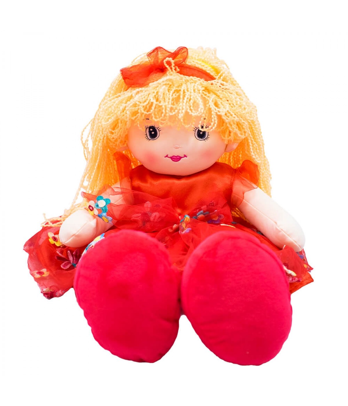 Boneca De Pano Com Chapéu Vestido Vermelho Joaninha 50cm