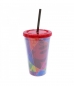 Copo Com Canudo Face Mickey Colorido 450ml 90 Anos - Disney