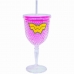 Copo Taça Com Canudo Gel Isolante Mulher Maravilha 300ml - Liga Da Justiça