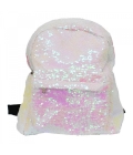 Mochila Lantejoulas Branco e Rosa 34x13x32cm