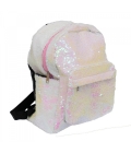 Mochila Lantejoulas Branco e Rosa 34x13x32cm