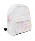 Mochila Lantejoulas Branco e Rosa 34x13x32cm