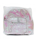 Mochila Lantejoulas Branco e Rosa 34x13x32cm