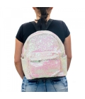 Mochila Lantejoulas Branco e Rosa 34x13x32cm