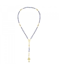 Terço Corrente Dourada Contas Azul 0.6 cm Nossa Senhora Aparecida 55cm