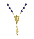 Terço Corrente Dourada Contas Azul 0.6 cm Nossa Senhora Aparecida 55cm