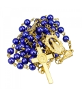 Terço Corrente Dourada Contas Azul 0.6 cm Nossa Senhora Aparecida 55cm
