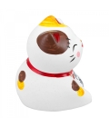 Gato Da Sorte Branco Escrita Chinesa Gesso 6.5cm