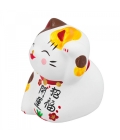 Gato Da Sorte Branco Escrita Chinesa Gesso 6.5cm
