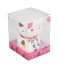 Gato Da Sorte Branco Escrita Chinesa Gesso 6.5cm