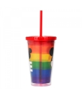 Copo Com Canudo Mickey Arco-Íris 450ml - Disney
